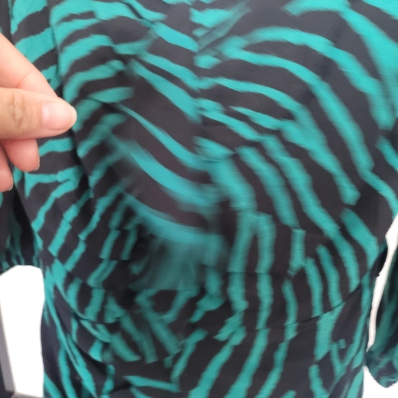 NWT ZARA zebra green black ruched party mini dress elastic puffy sleeves XXL - Picture 5 of 11